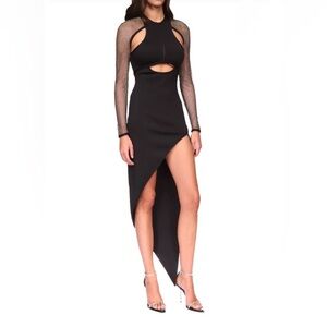 David Koma Black Asymmetrical Mesh Sleeve Dress
